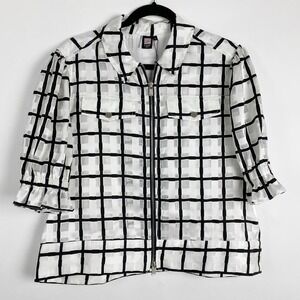 Lior‎ Paris Hayes White Black Windowpane Check Full Zip Jacket Womens L New